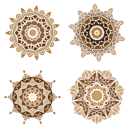 Set of abstract round mandalas on white background.のイラスト素材