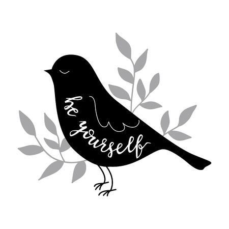 Be yourself. Vector background with bird. Brush hand letteringのイラスト素材