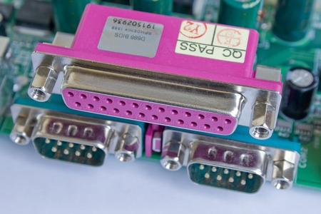 Printed-circuit board . Bottom of computer motherboard.