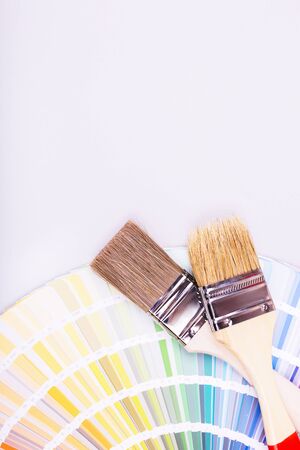 Two Brushs and color chart on the grey bachground.の写真素材