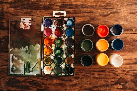 plan view of a watercolor paint boxの写真素材