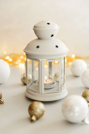 Christmas Scene. Holiday Greeting Card Design. Candle Background. New Year 2021 concept on white backgroundの写真素材