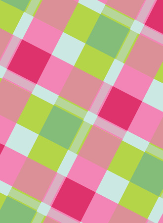 Colorful fresh checkered background in shades of pink and green in a geometric pattern of stripes and squares for a rustic country effectのイラスト素材