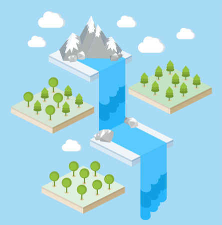 An isometric view of a waterfall and a forestのイラスト素材