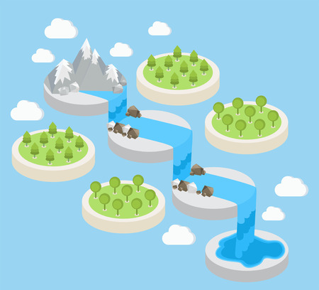 An isometric view of a waterfall and a forestのイラスト素材
