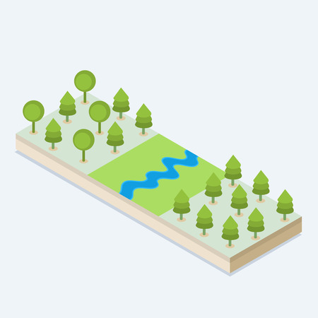 An isometric view of a river and a forestのイラスト素材