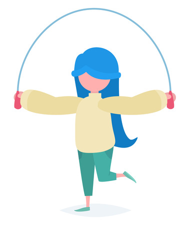 A girl with blue hair jumping with a skipping ropeのイラスト素材
