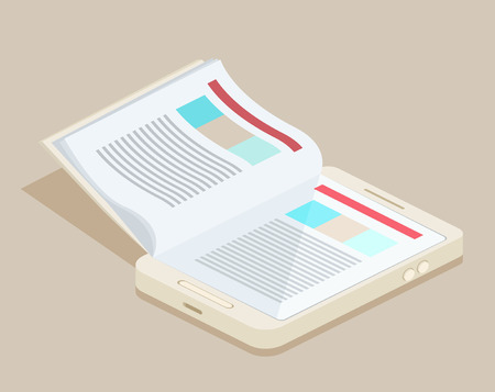 An illustration of a smart phone e-book with realistic page flipping effectのイラスト素材