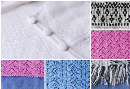 Collage with knitted material. Knitted design, handmade work