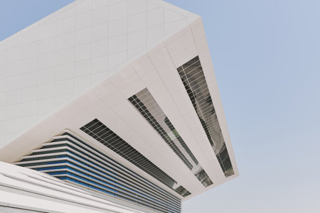 DUBAI, UNITED ARAB EMIRATES - August, 2022: Mohammed Bin Rashid Library located in Al Jaddaf area, roof of the buildingのeditorial素材