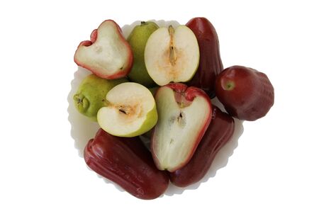 fresh fruit roseapple and pare show cross section isolate on white background, close-up