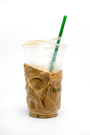 A iced coffee plastic glassの写真素材