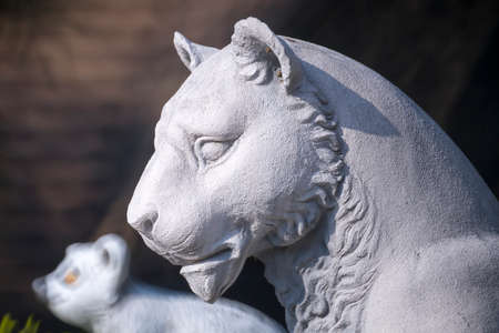 lion statue in the gardenの写真素材