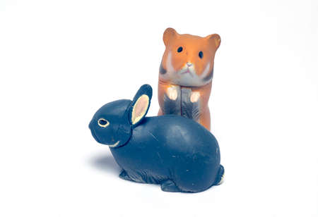 Rabbit and mouse doll on white backgroundの写真素材