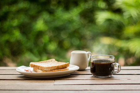 The menu for morning black coffee and breadの写真素材