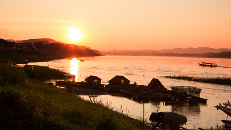 Sunset at Mekong river Thailand.の写真素材