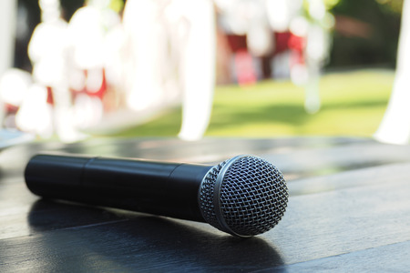 The microphone on the tableの写真素材
