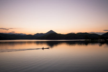 Mountain and river views in the evening.の写真素材
