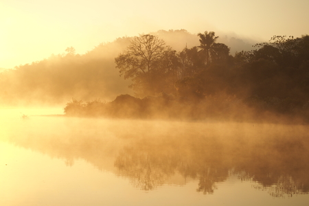 The misty on the river at morningの写真素材