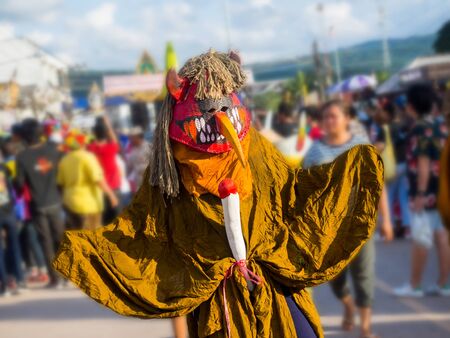 DAN SAI,LOEI, THAILAND- 18 JUNE 2018: The ghost mask of Phi Ta Khon Festival on June 18,2018 at Dan Sai District, Loei Province,Thailand.のeditorial素材