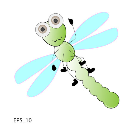 Green Dragonfly big eye cartoon on white background. Vector illustration.のイラスト素材