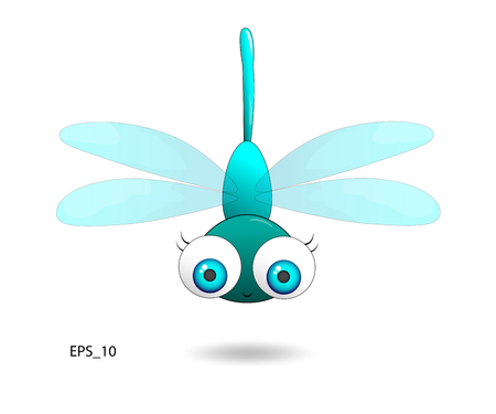 Blue dragonfly female big eyes on white background. Vector illustration.のイラスト素材