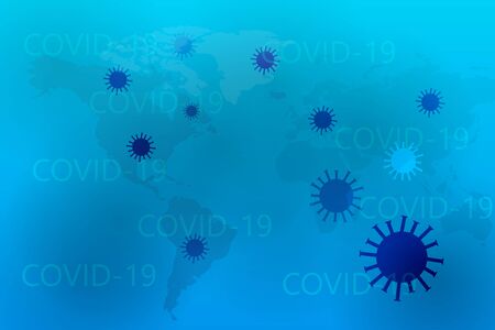 Covid-19 concept with world map watermark blue background. Vector illustration.のイラスト素材