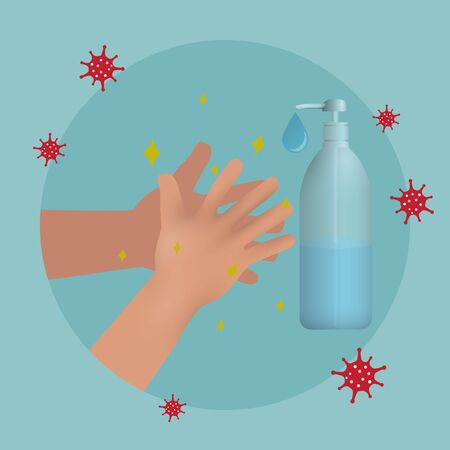 Cartoon hand washes symbol by alcohol. COVID-19 outbreak concept.のイラスト素材
