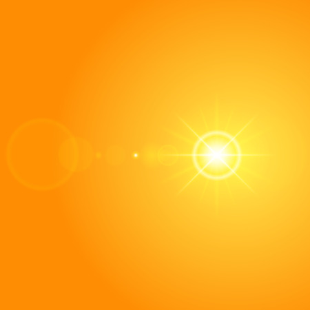 Sun with lens flare lights template and vector background. Sunrise or Sunset Special Effect Glowing Rays. Good for promotion materials, Brochures, Banners. Abstract Backdrop.のイラスト素材