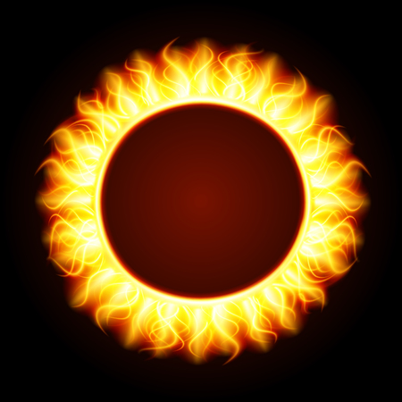 Abstract fire flame light on black background vector illustration. Burning flames translucent elements special glowing effect.のイラスト素材