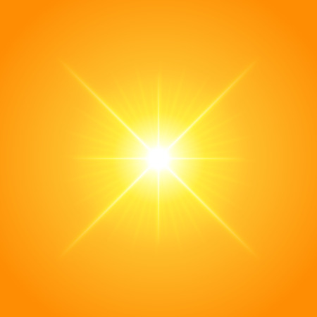 Sun with lens flare lights template and vector background. Sunrise or Sunset Special Effect Glowing Rays. Good for promotion materials, Brochures, Banners. Abstract Backdrop.のイラスト素材