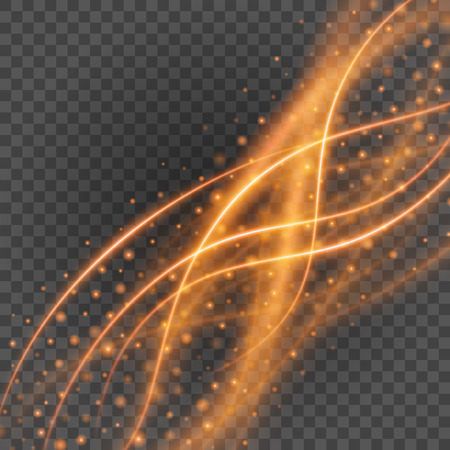 Smooth light orange lines on transparency background vector illustration. Glowing translucent element for special Effects. Abstract design.のイラスト素材
