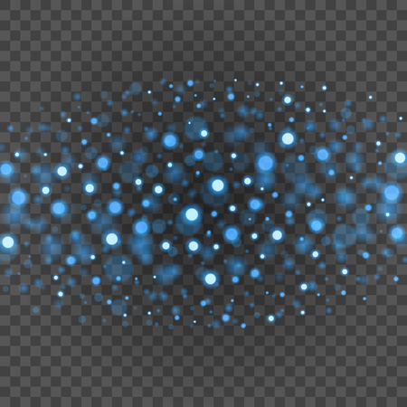 Bokeh light blue sparkles on transparency background vector illustration. Glowing glittering particles element for special Effects. Abstract design.のイラスト素材
