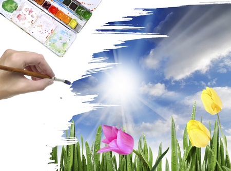 hand painting sunny dayの写真素材