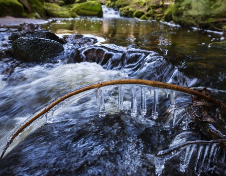 a little river with ice - early springの写真素材