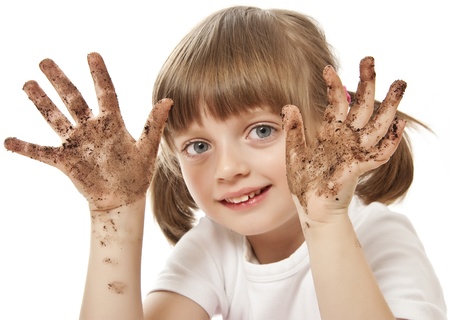 happy little girl with dirty hand - hygiene conceptの写真素材