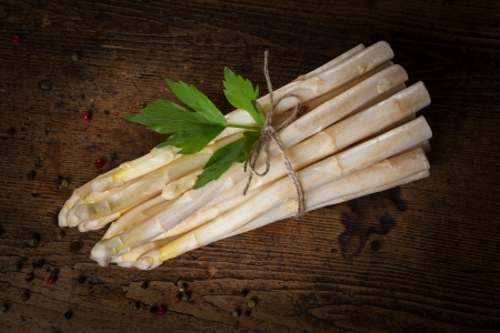 a white asparagus on a wooden tableの写真素材