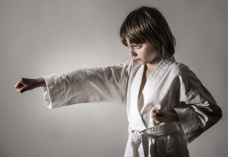a little girl practicing karateの写真素材