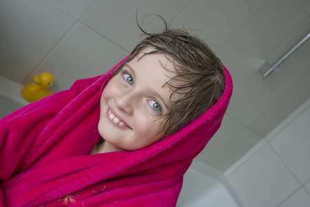 little girl in bathroomの写真素材