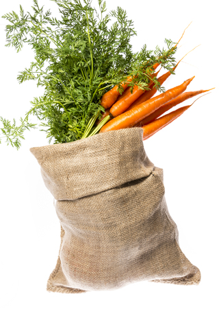 a fresh carrot in a cask isolated on white backgroundの写真素材
