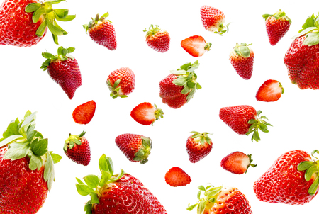 red strawberries isolated on a white backgroundの写真素材