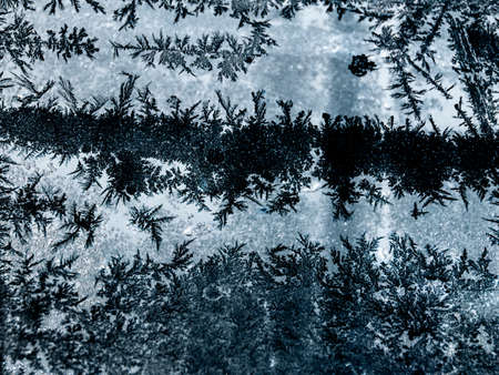Ice crystals in the detail on a window glass in winter time