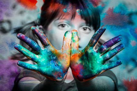 little girl and colors - art portrait with selective colored photographyの写真素材