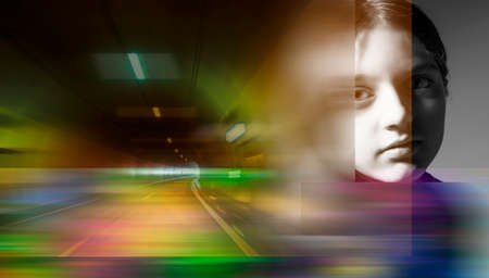 little girl - black and white portraitの写真素材