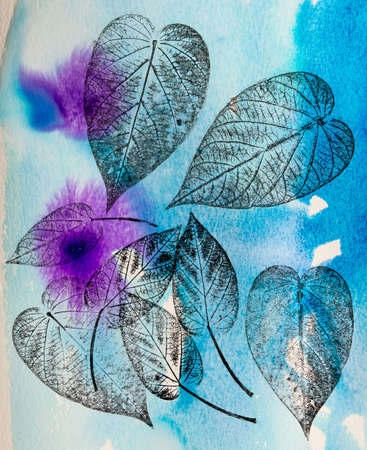 a leafs printed on paperの写真素材