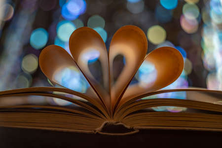 Heart from book pages., Vintage photo style with bokeh backgroundの写真素材