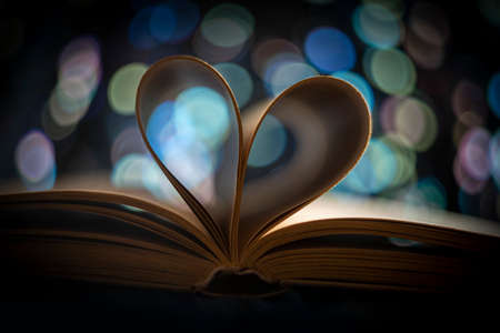 Heart from book pages., Vintage photo style with bokeh background