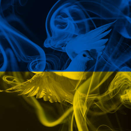 ukraine crisis concept illustration in ukraine flag colorsの写真素材