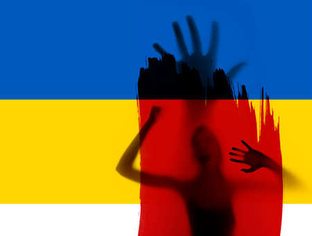 ukraine crisis concept illustration in ukraine flag colorsの写真素材