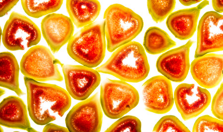 slices of sweet fresh figs on a white background - food background